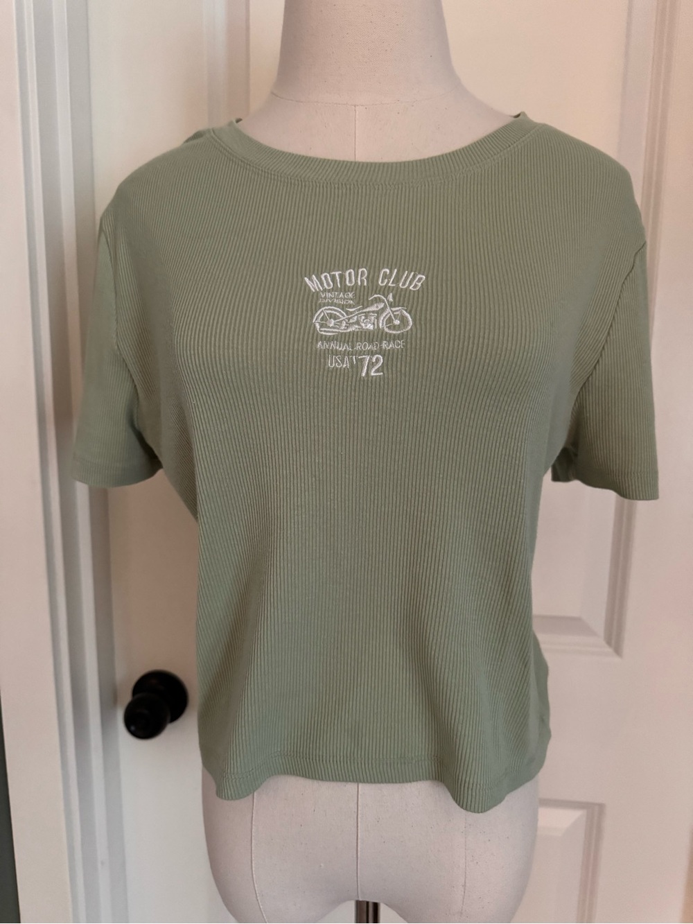 Grayson Threads Motor Club Ribbed Tee - Sage Green with White Graphic